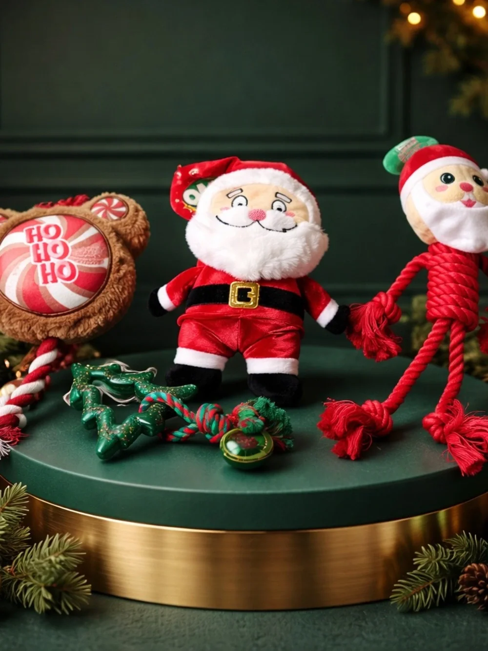 Disney Red Santa Plush Dog Toy Rope and Holiday Accessories Bundle of (4) NWT